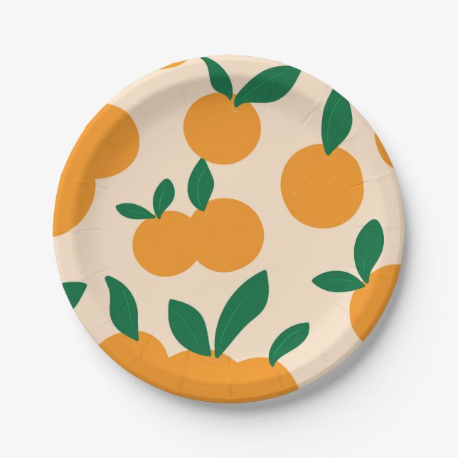 Modernes, stilvolles Zitrusfrüchte Orangen Muster Pappteller (Vorderseite)