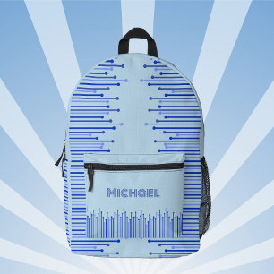 Modernes Streifenmuster auf blassblau, personalisi Bedruckter Rucksack