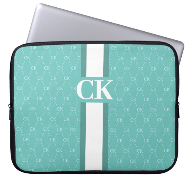 Modernes Strip Monogramm mit Designer Muster Blue  Laptopschutzhülle (Vorderseite)