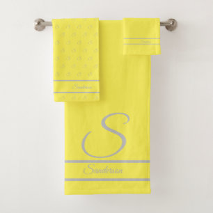 Modernes, stylisches Gelb- und Grau-Monogramm Badhandtuch Set