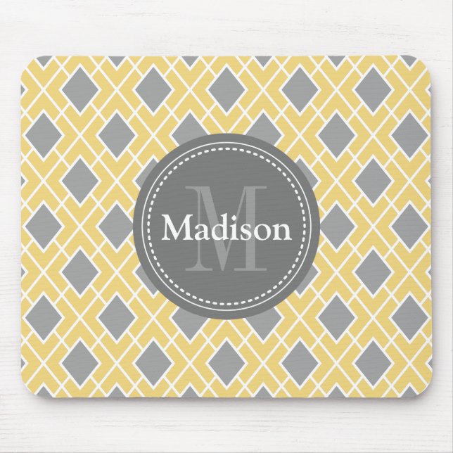 Modernes, stylisches, gelbgraues Diamantmuster Mousepad (Vorne)