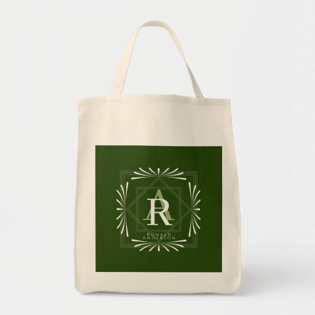Modernes, stylisches Monogram Green Tragetasche (Vorne)