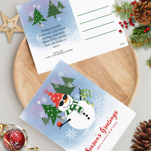 Modernes, stylisches Script Snowman Snowflakes Wei Feiertagspostkarte
