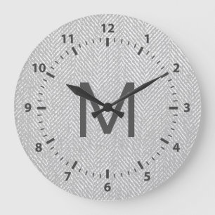 Modernes, subtiles und weißes Heringbein Große Wanduhr