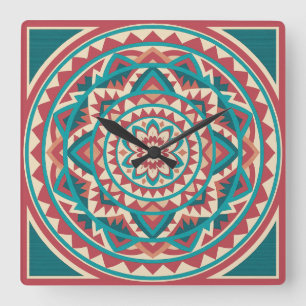 Modernes Südwestmandala Quadratische Wanduhr