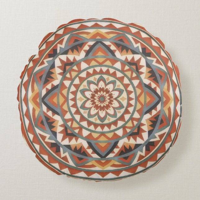Modernes Südwestmandala Rundes Kissen (Vorderseite)