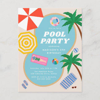 Modernes Summer Pool Party zum Geburtstag Einladungspostkarte