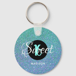 Modernes Sweet 16 Aquamarin Aqua Glitzer Personali Schlüsselanhänger