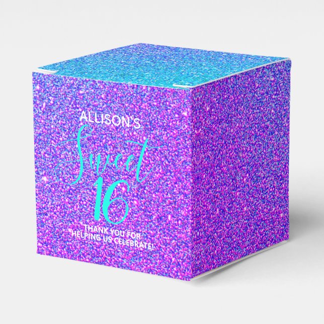 Modernes Sweet 16 Aquamariner Lila Glitzer Name Pa Geschenkschachtel (Vorderseite)