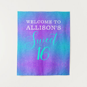 Modernes Sweet 16 Aquamariner Lila Glitzer Persona Wandteppich