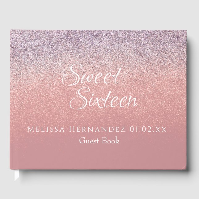 Modernes Sweet 16 Blush Pink Glitzer Ombré Geburts Gästebuch (Vorderseite)