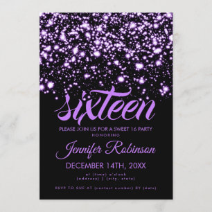 Modernes Sweet 16 Lila Midnight Glam Einladung