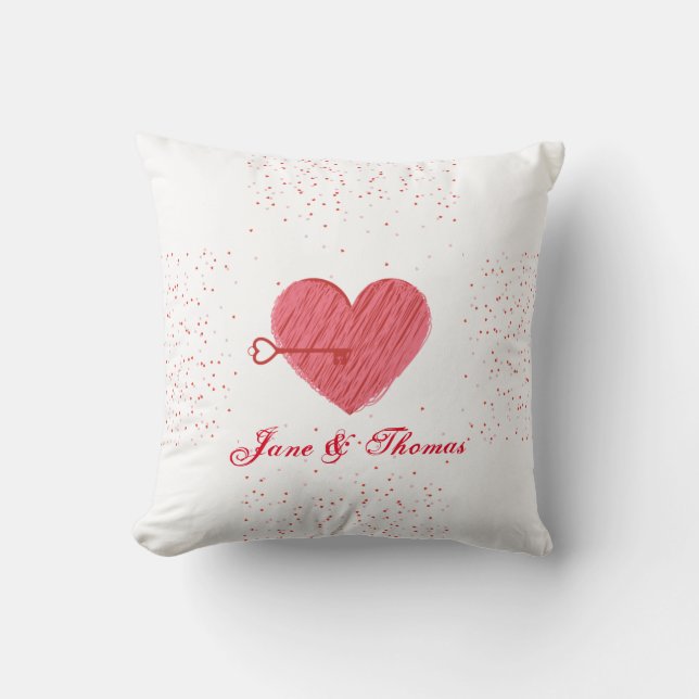 Modernes Sweet Red Heart & Liebe Key Valentinstag Kissen (Vorderseite)