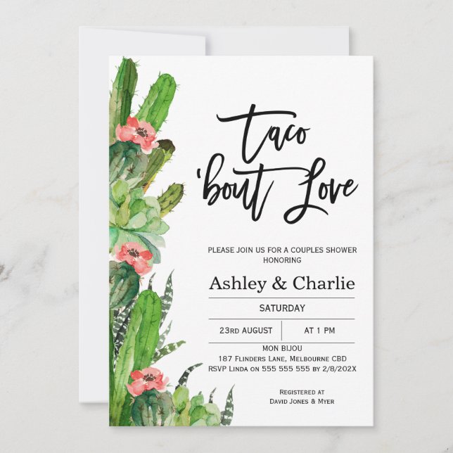 Modernes Taco "über Liebe Paare Dusche Einladung (Vorderseite)