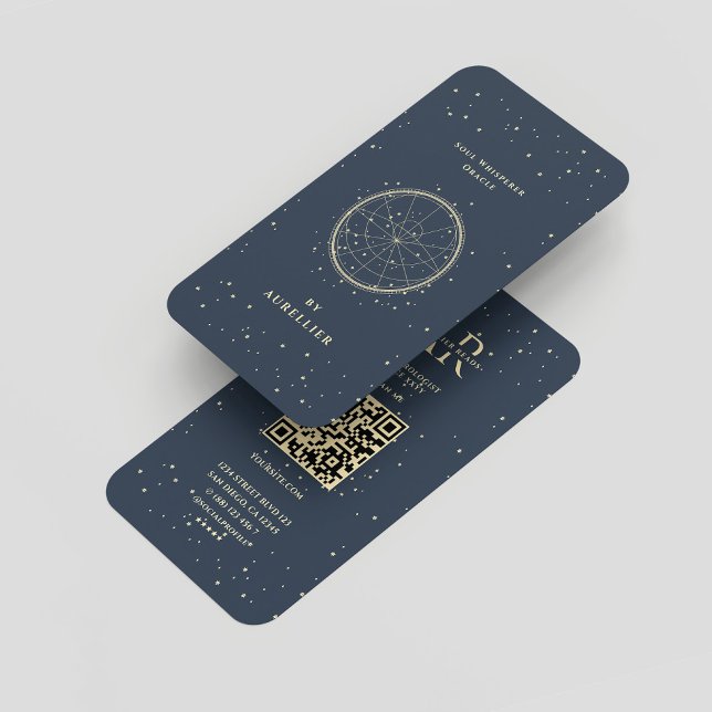 Modernes Tarot Cartomancer Dark Blue Gold Monogram Visitenkarte (Modern Tarot Cartomancer Dark Blue Gold Monogram Business Card
)