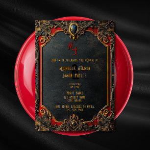 Modernes Tarot Gothic Black and Gold Monogram Einladung