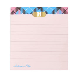 Modernes Tartan Golden Monogram Script Apricot Lin Notizblock