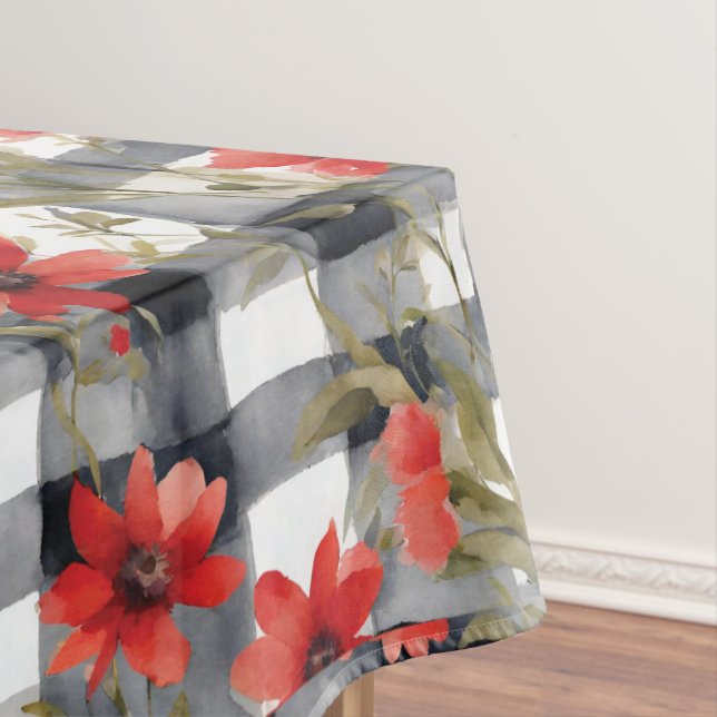 Modernes Tartan Grau-Flora-Muster Tischdecke (Beispiel)