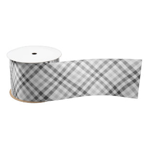 Modernes Tartan-Grau-Weiß-Muster Satinband