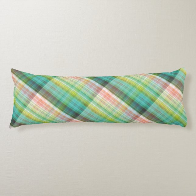 Modernes Tartan Green Tan Kariertes Muster. Seitenschläferkissen (Vorderseite)