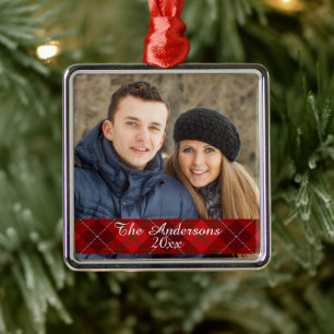 Modernes Tartan Kariertes kundenspezifisches Foto Ornament Aus Metall