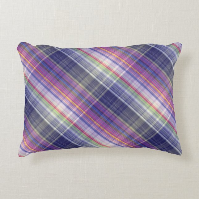 Modernes Tartan Lila Tan Kariertes Muster. Dekokissen (Vorderseite)
