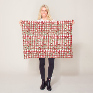 Modernes Tartan rotes Blumenmuster Fleecedecke