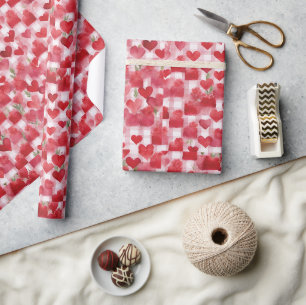 Modernes Tartan rotes Blumenmuster Geschenkpapier