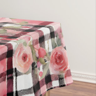 Modernes Tartan rotes Blumenmuster Tischdecke