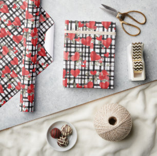 Modernes Tartan Rotherz Muster Geschenkpapier