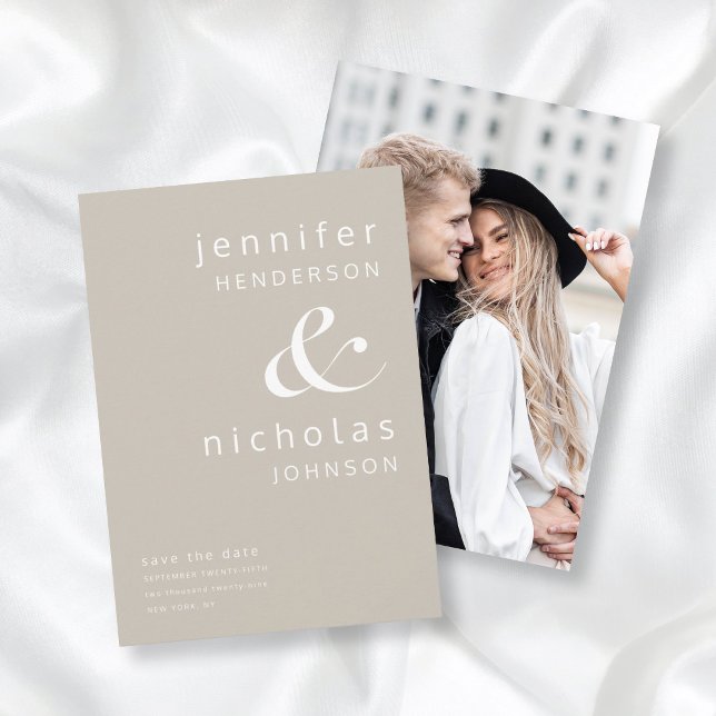 Modernes Taupe Ampersand Foto Save The Date (Von Creator hochgeladen)