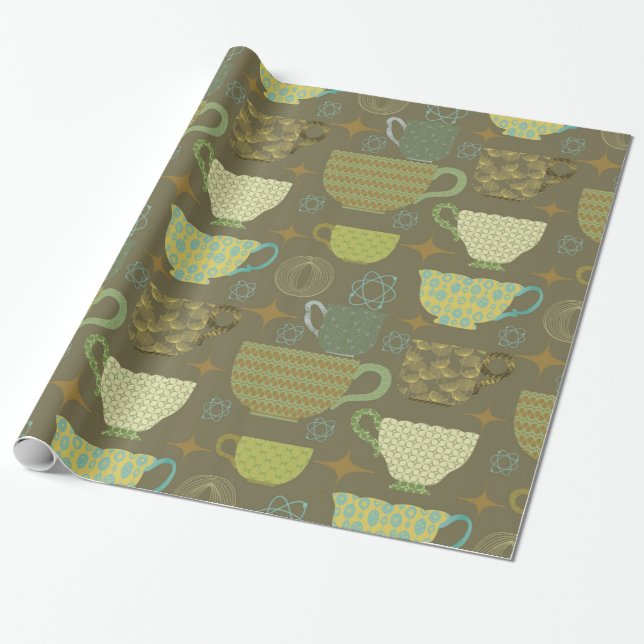Modernes Taupe Teacup im Mittelalter Geschenkpapier (Ungerollt)