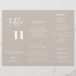 Modernes Taupe Wedding Menu Programm Trifold