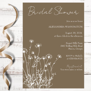 Modernes Taupe & White Wildblume Brautparty Einladung