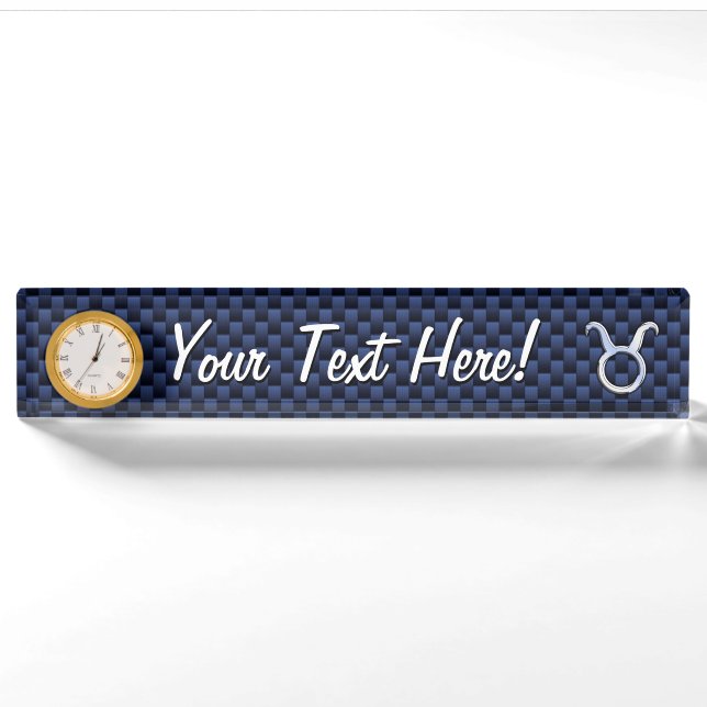 Modernes Taurus Zodiac Sign Blue Carbon Fibre Prin Namensplakette (Vorderseite)