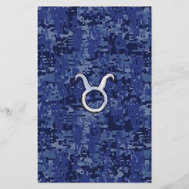 Modernes Taurus Zodiac Sign Blue Digital Camouflag Briefpapier (Vorderseite)
