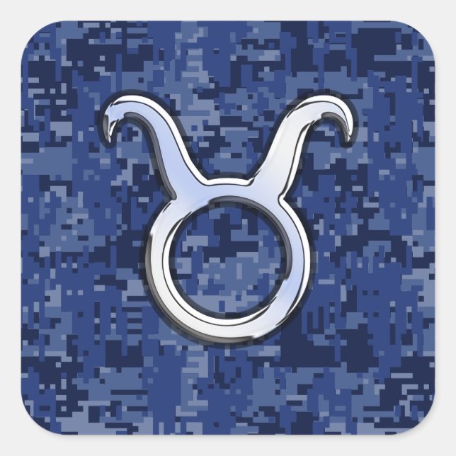 Modernes Taurus Zodiac Sign Blue Digital Camouflag Quadratischer Aufkleber (Vorderseite)