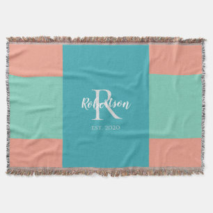 Modernes Teal-, Blau- und Korallenrosa-Familienmon Decke