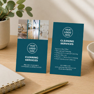 Modernes Teal-Reinigungsdienst-Logo-Foto Visitenkarte