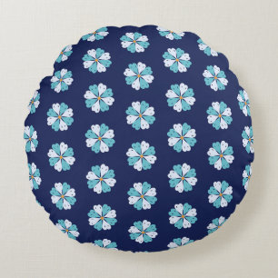 Modernes Teal- und Blau-Blumenmuster Rundes Kissen