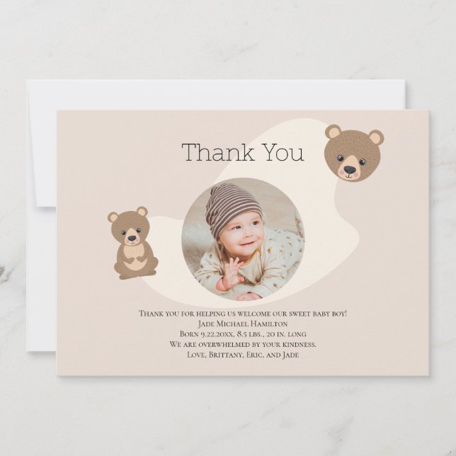 Modernes Teddy Bear Baby Foto Vielen Dank Dankeskarte (Vorderseite)