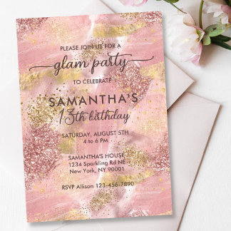 Modernes Teen Girl Glam Party Imitate Rose Gold Gl Einladung