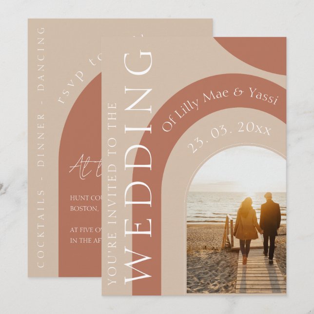 Modernes Terracotta Arch Foto Hochzeit Einladung (Vorne/Hinten)