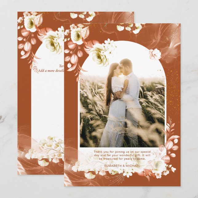 Modernes Terracotta Floral FOTO DANKE (Vorne/Hinten)