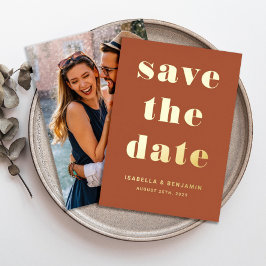 Modernes Terracotta-Foto Save the Date Gold Folieneinladung