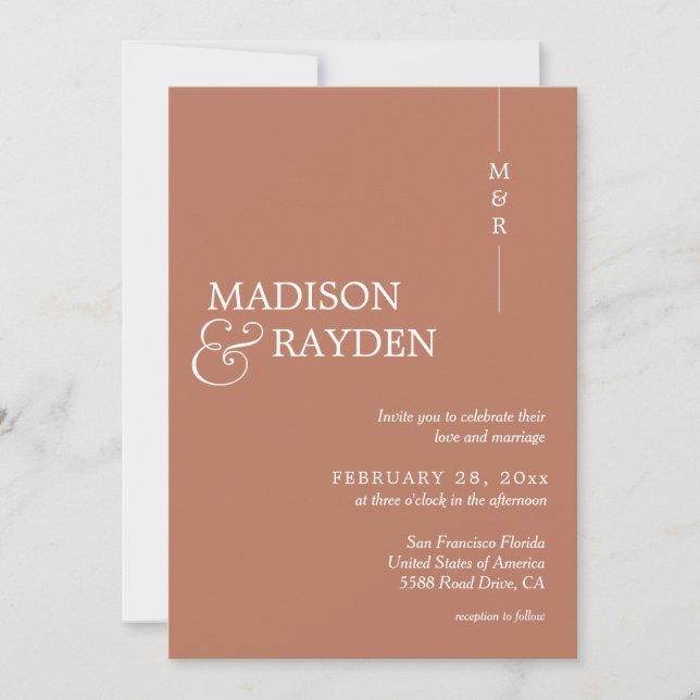 Modernes Terracotta Monogram Foto QR Code Wedding Einladung (Vorderseite)
