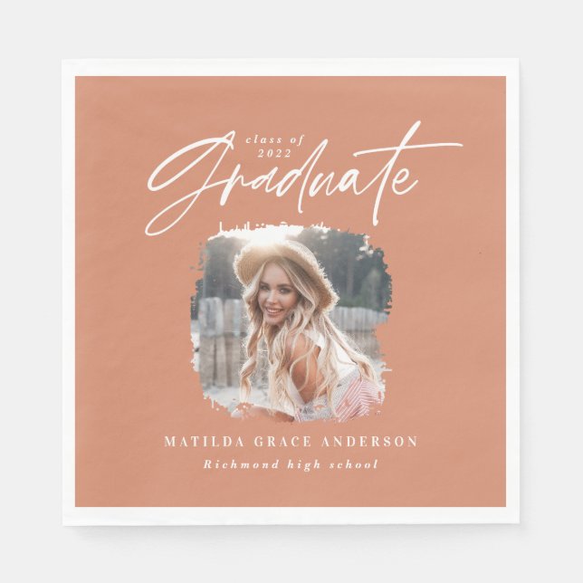 Modernes Terracotta-Script-Foto mit elegantem Absc Serviette (Vorderseite)
