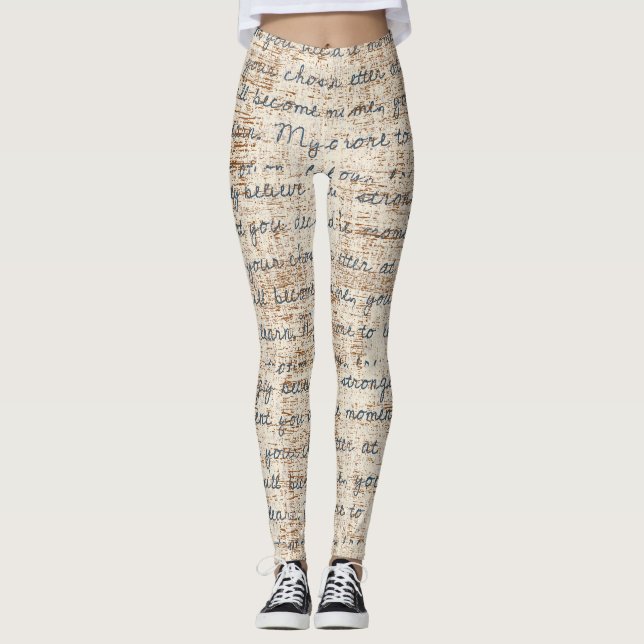 Modernes Textemuster beige und braun rustikales Re Leggings (Vorderseite)