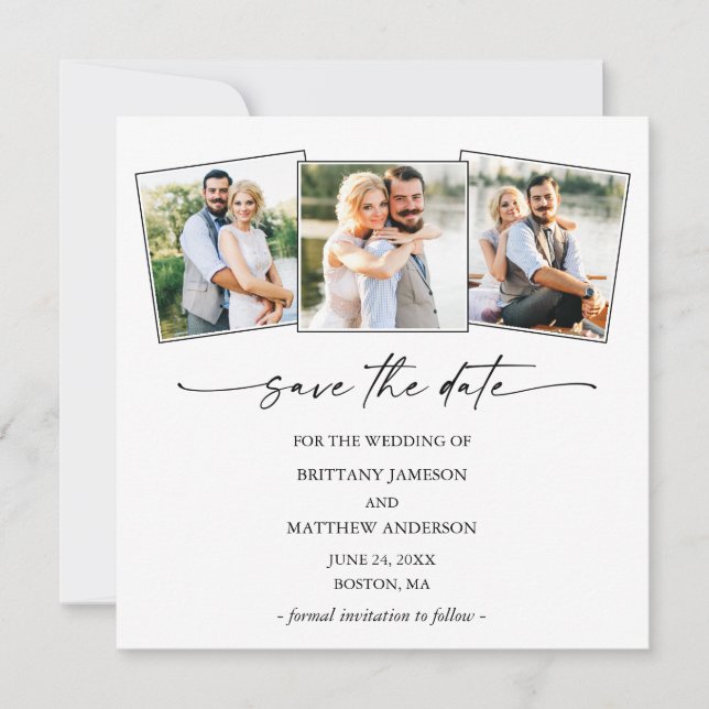 Modernes Tintenpatronen Script 3 Foto Minimalistis Save The Date (Vorderseite)