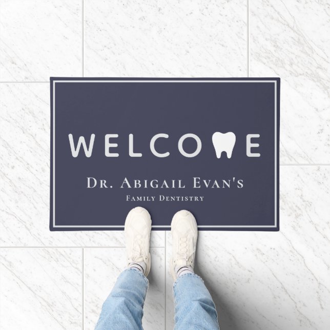 Modernes Tooth Icon Navy Blue Dentification Willko Fußmatte (Indoor)